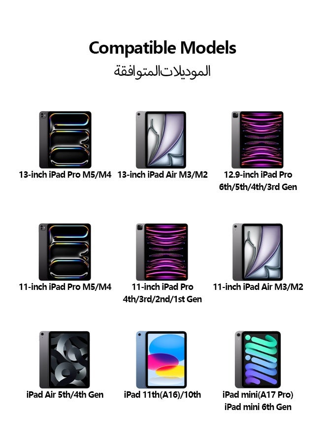 نُوِيق قلم لمس لأجهزة iPad، تصميم مغناطيسي، حساس للإمالة، مضاد للنقرات الخاطئة، شحن سريع عبر منفذ USB-C، متوافق مع iPad Pro M5/M4 و iPad Air M3/M2 و iPad 11 وجميع أجهزة iPad التي صدرت منذ عام 2018، أبيض - Image 2